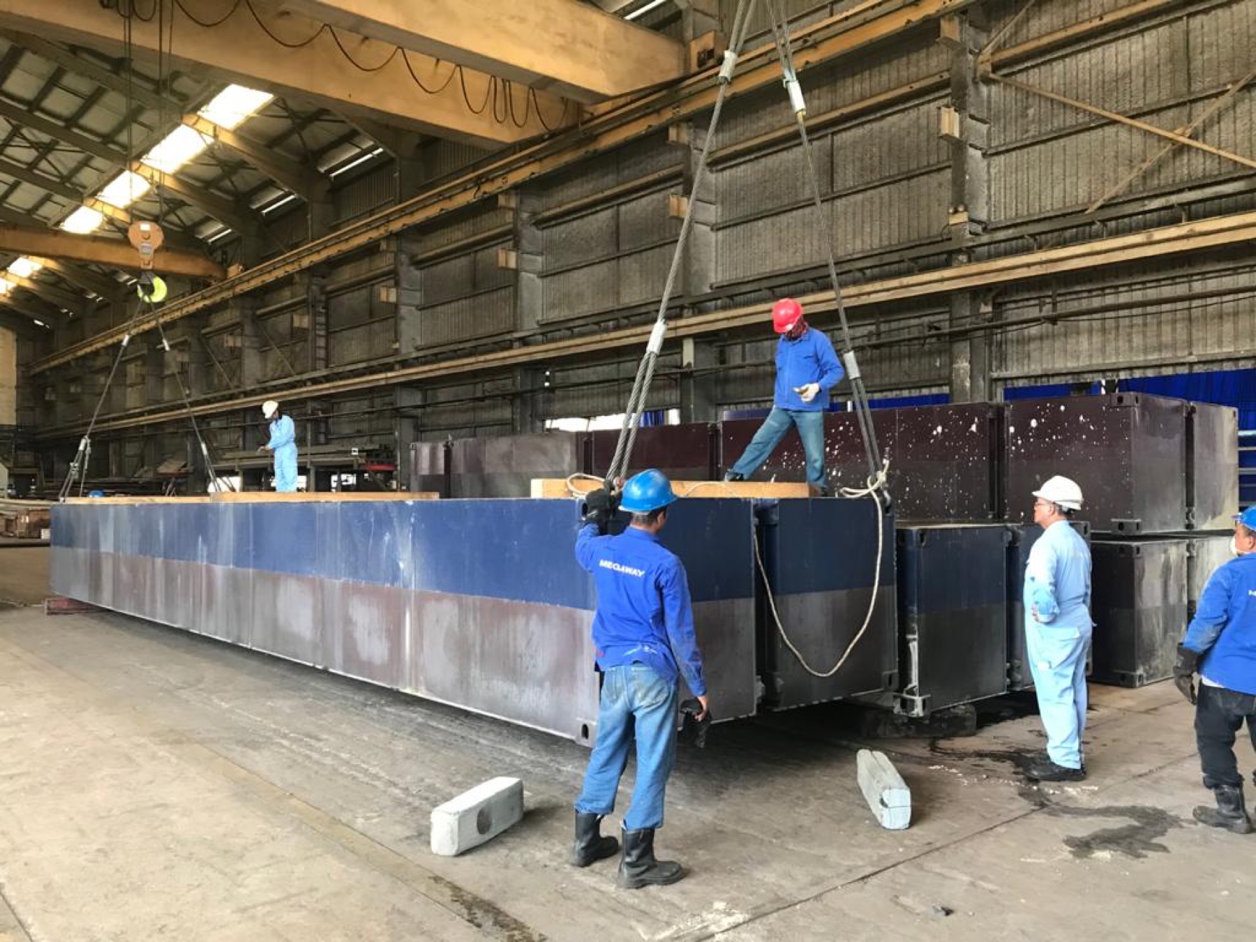Multiple Nautilus modular steel hull sections in the fabrication yard