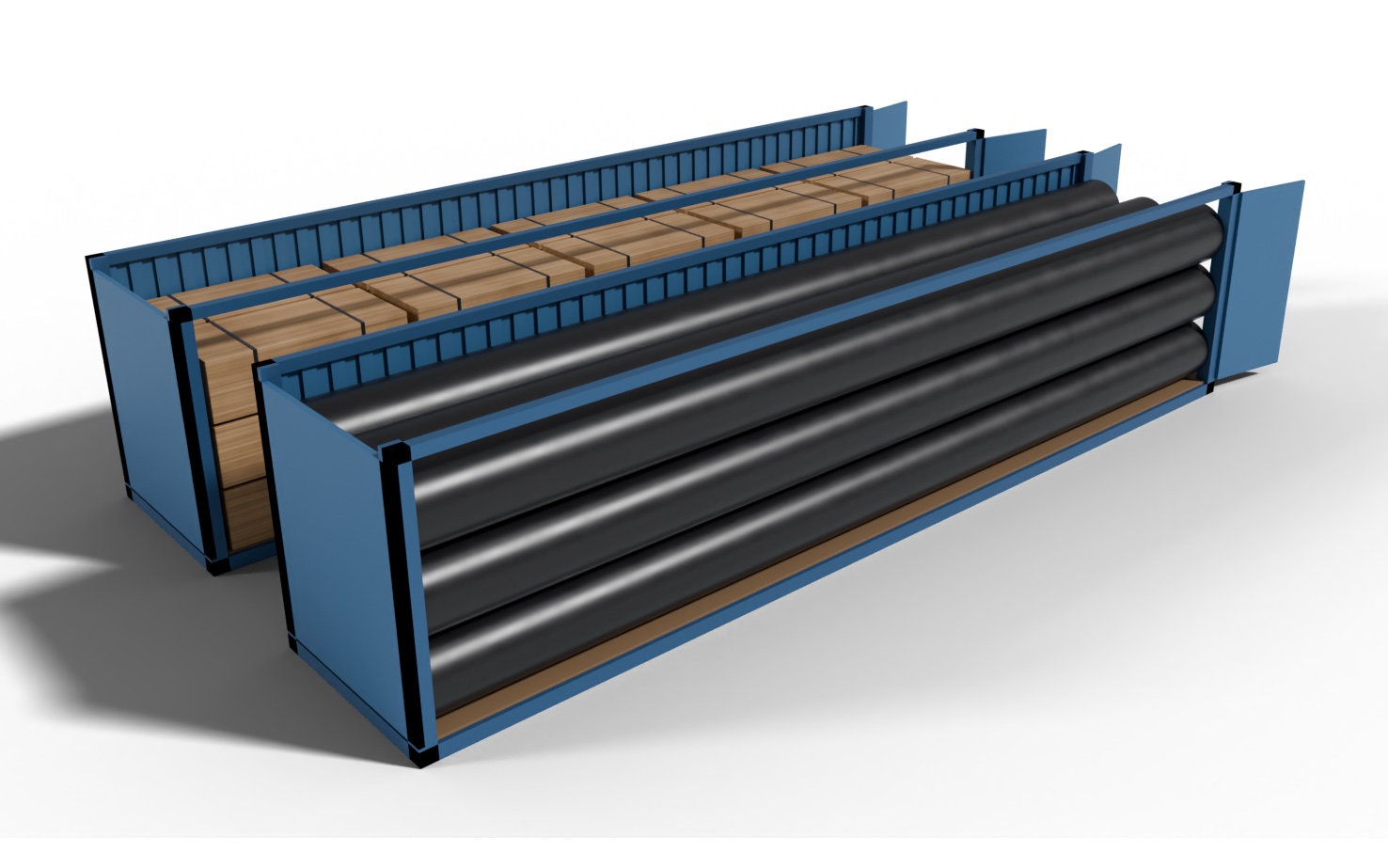 Containerised modular floating platform components prepared for delivery to a remote resort location