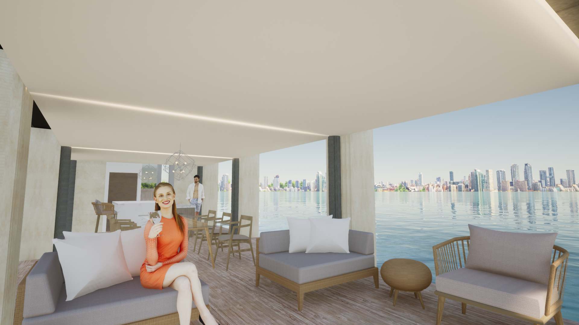 Original 2021 Nautilus Water Suites open-plan living deck render