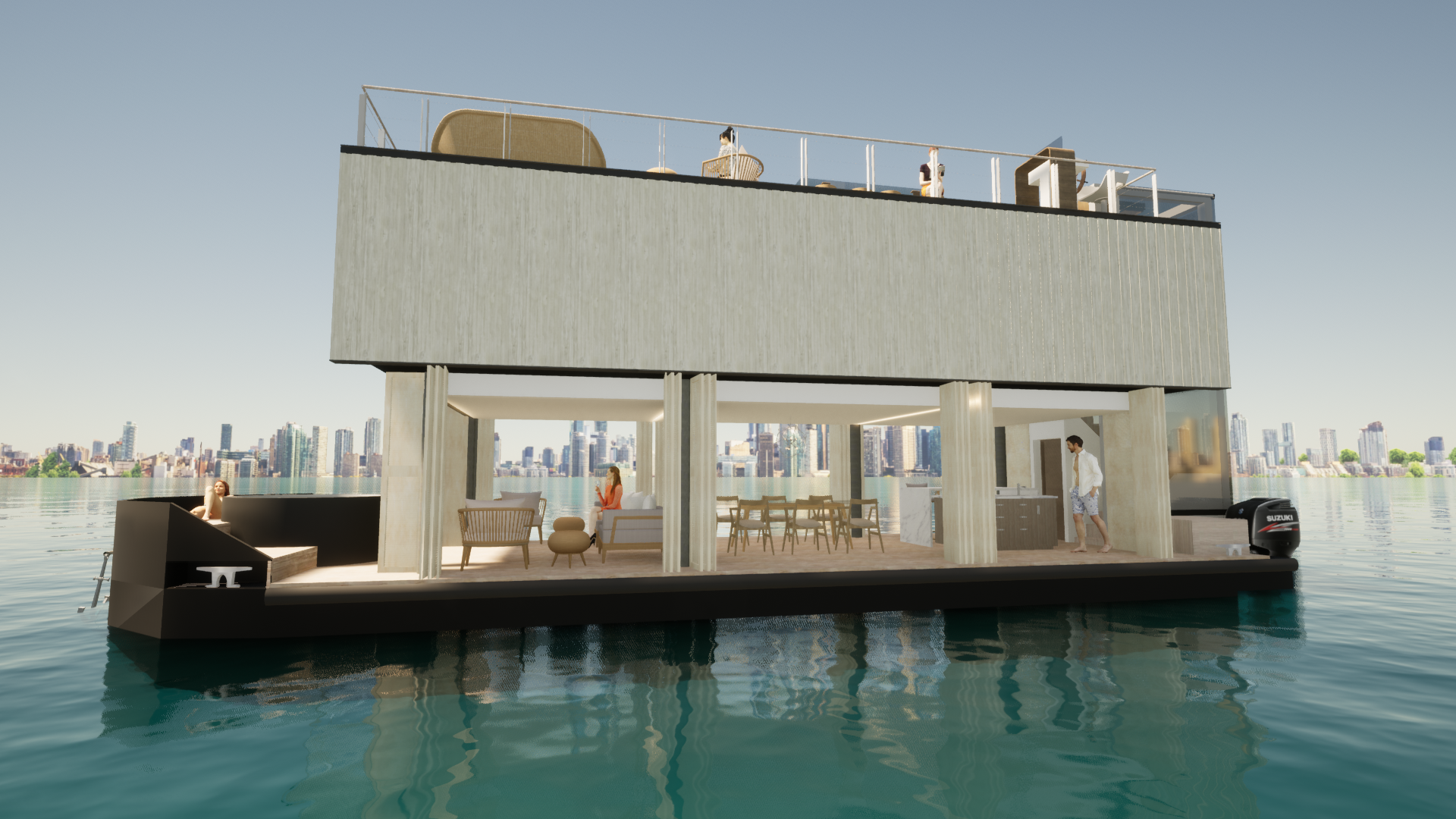 Original 2021 Nautilus Water Suites broadside render on the modular steel hull