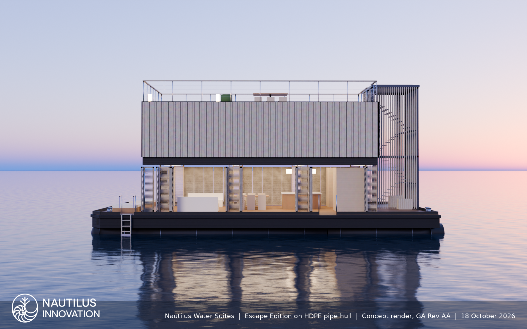 Original side-elevation hull render of the Escape Edition Water Suite