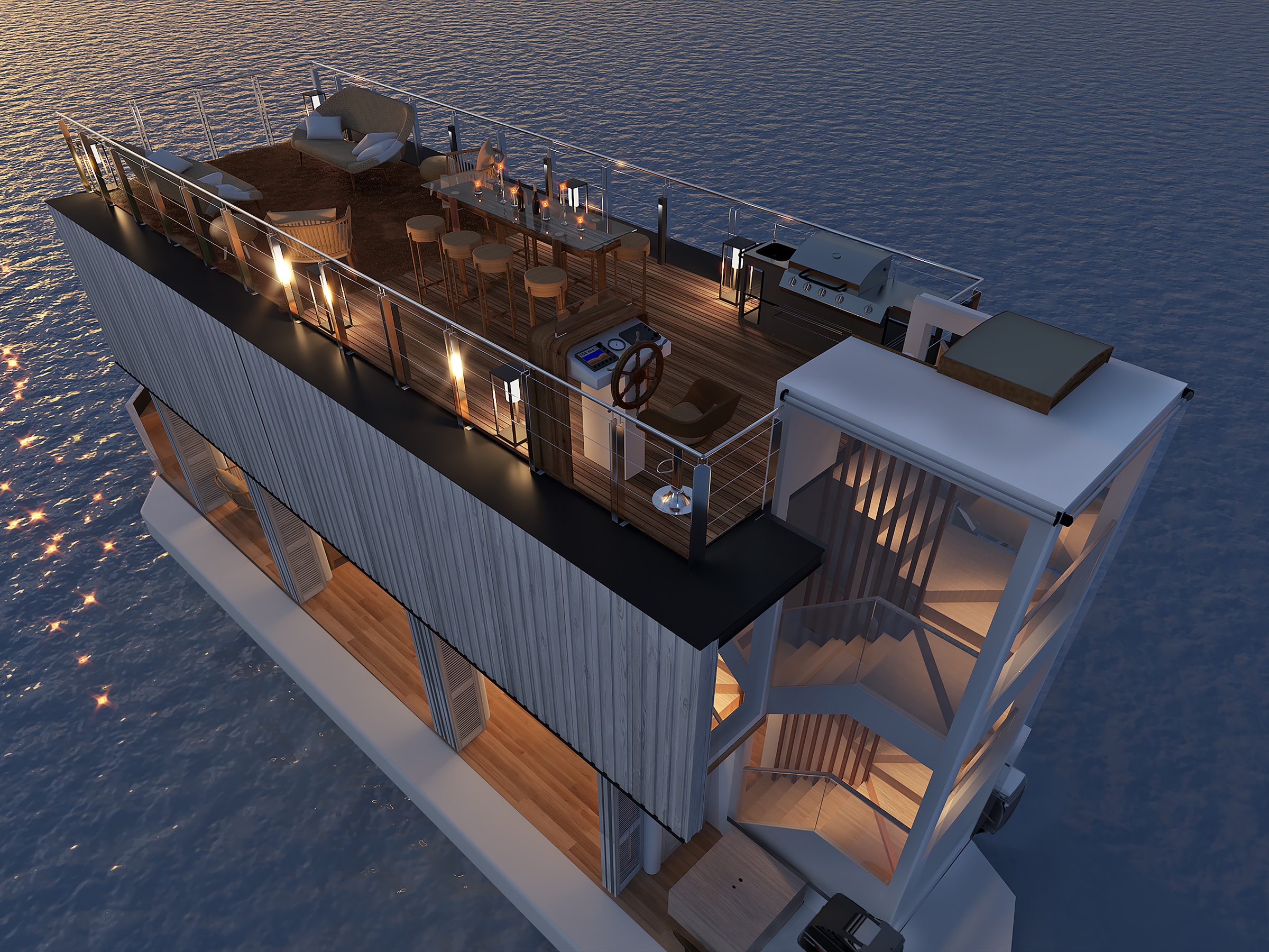 Aerial view of the roof deck on the original Nautilus Water Suite concept